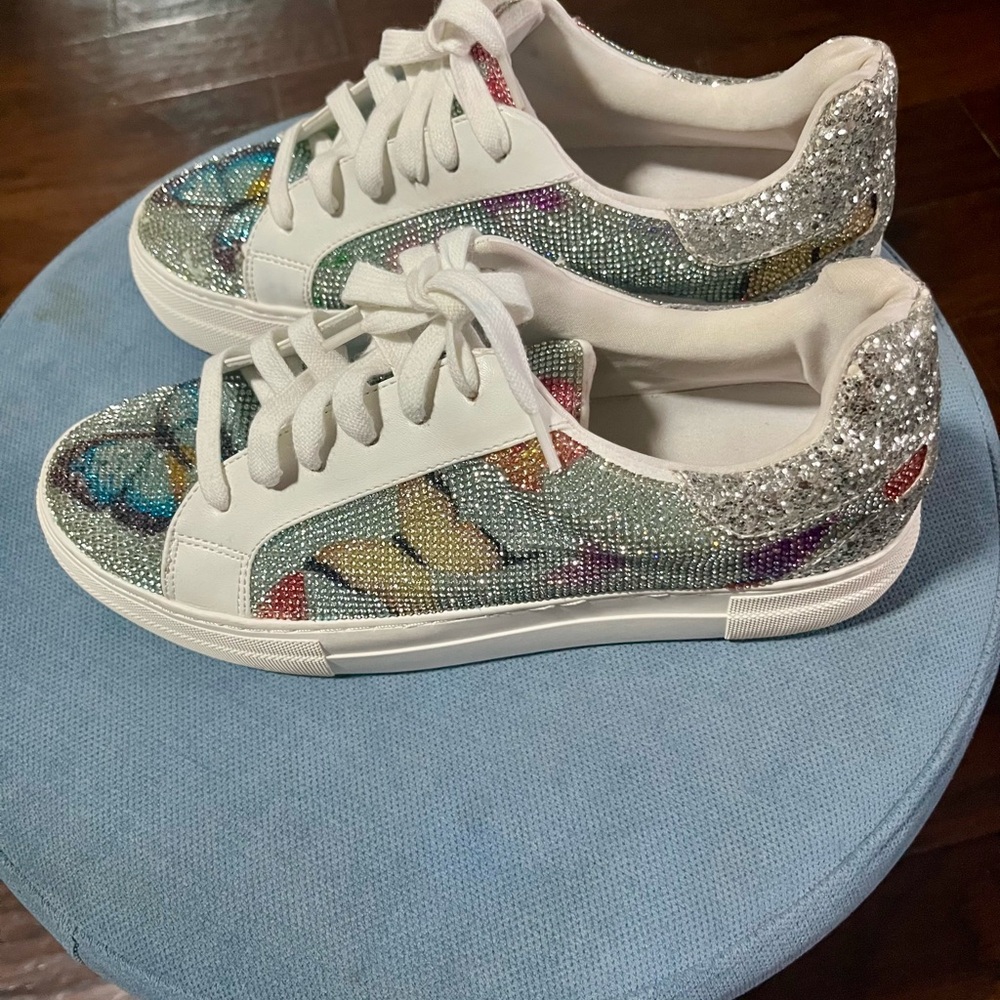 Betsey Johnson Silver and Blue Sparkle Sneakers